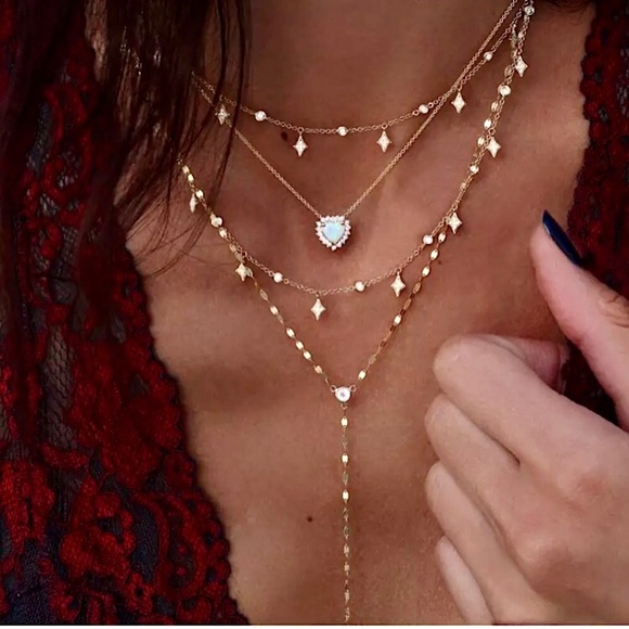 Lulus Jewelry - “Heart Attack” Opal Diamond Crystal Layer Necklace